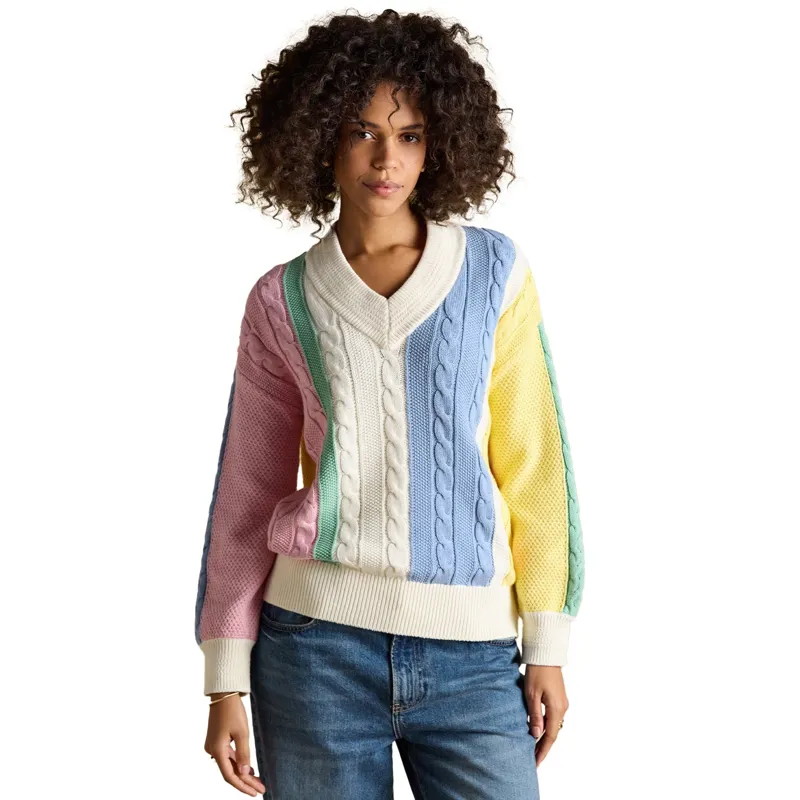 Joules Dibly Women's Cotton Cable Knit Cricket Sweater - Multi Stripe-1