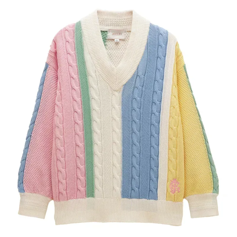 Joules Dibly Women's Cotton Cable Knit Cricket Sweater - Multi Stripe-4