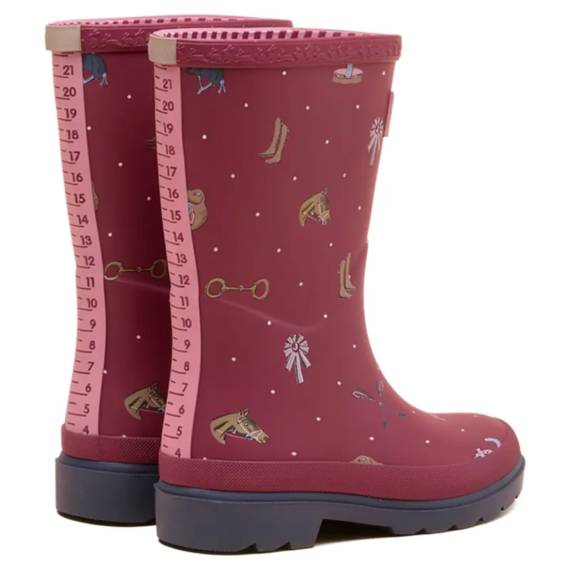 Joules Printed Junior Rain Boots - Berry Pink Horse-2