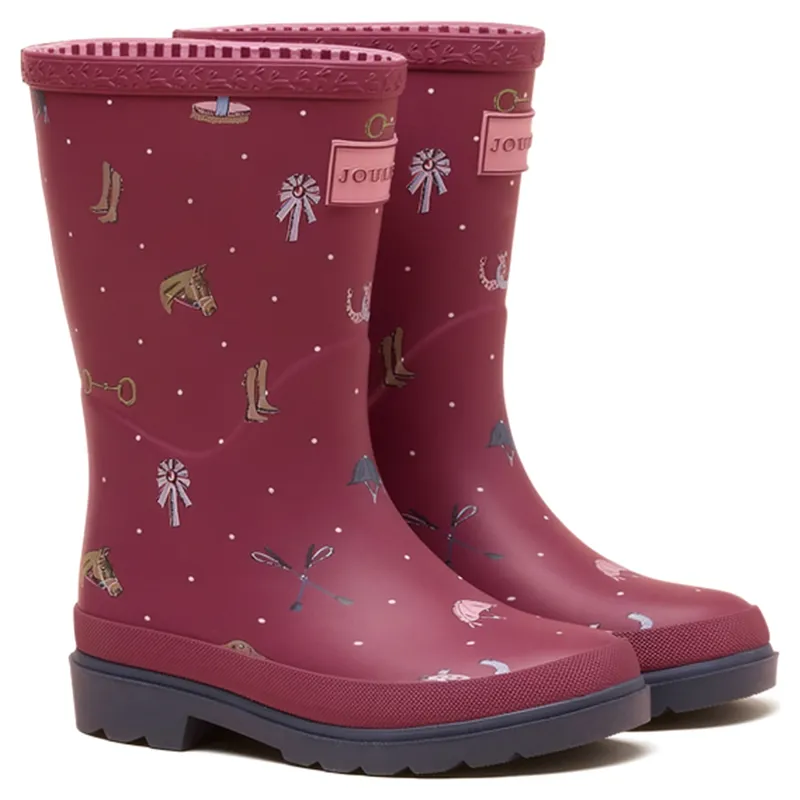Joules Printed Junior Rain Boots - Berry Pink Horse