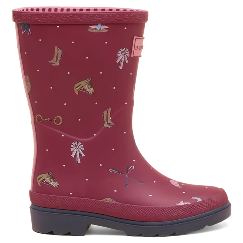 Joules Printed Junior Rain Boots - Berry Pink Horse-1