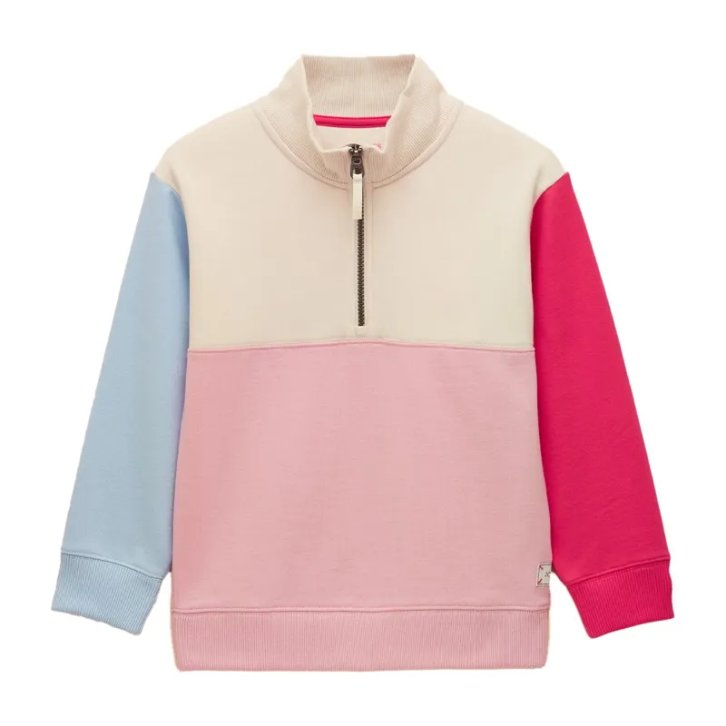 Joules Elliot Junior Girls 1/4 Zip Sweatshirt - Pink Colorblock