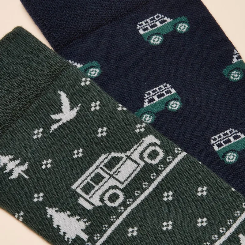 Joules Kinsbury Men's Socks 2 Pack - Green/Navy/4X4-2