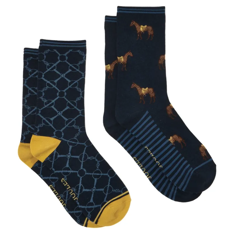 Joules Everyday Women's Socks 2 Pack - Navy Horse