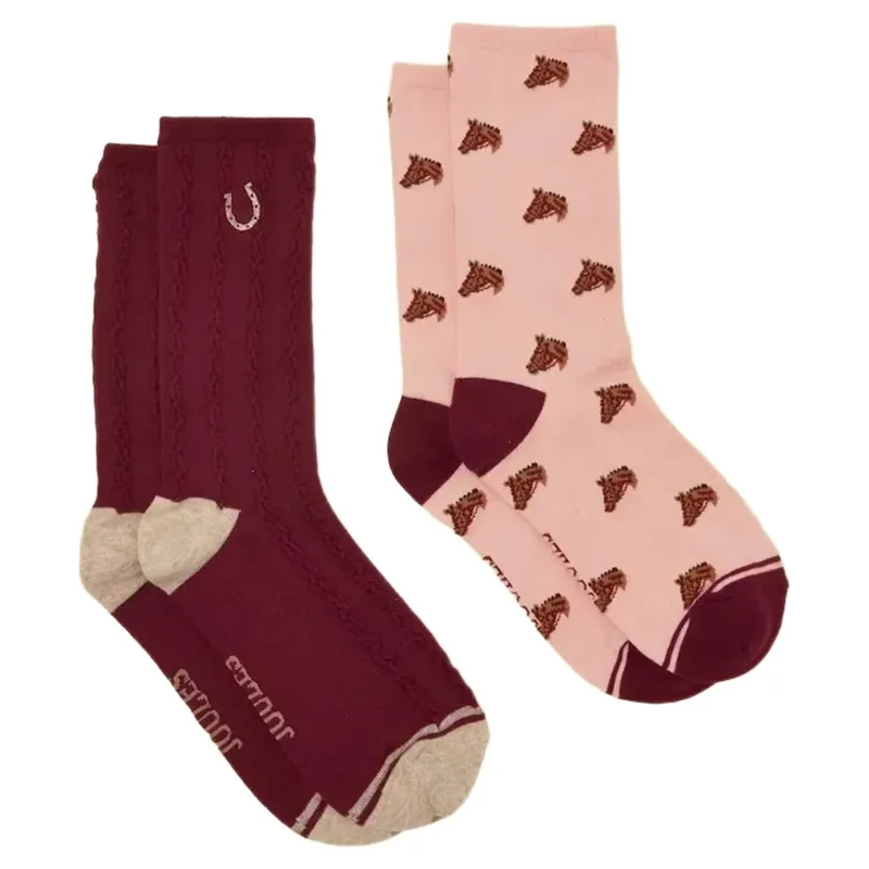 Joules Everyday Women's Socks 2-Pack - Pink Horse/Berry Horse