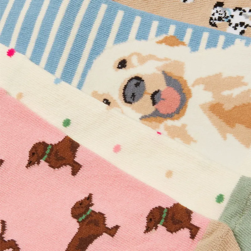 Joules Everyday Women's Socks 5 Pack - Multi Ecru Dog-1