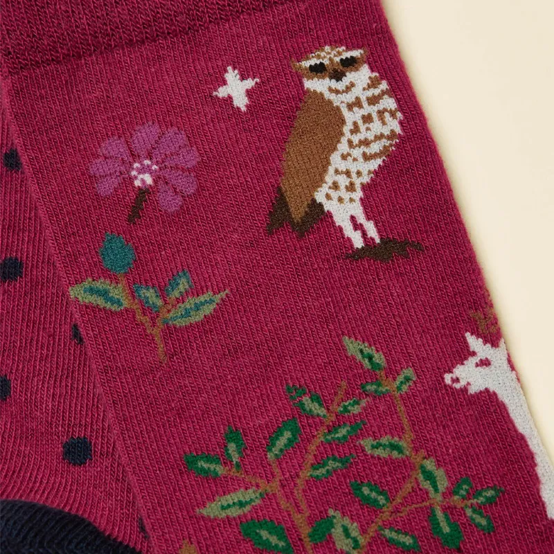 Joules Everyday Women's Socks 2 Pack - Berry Pink/Woodland-1