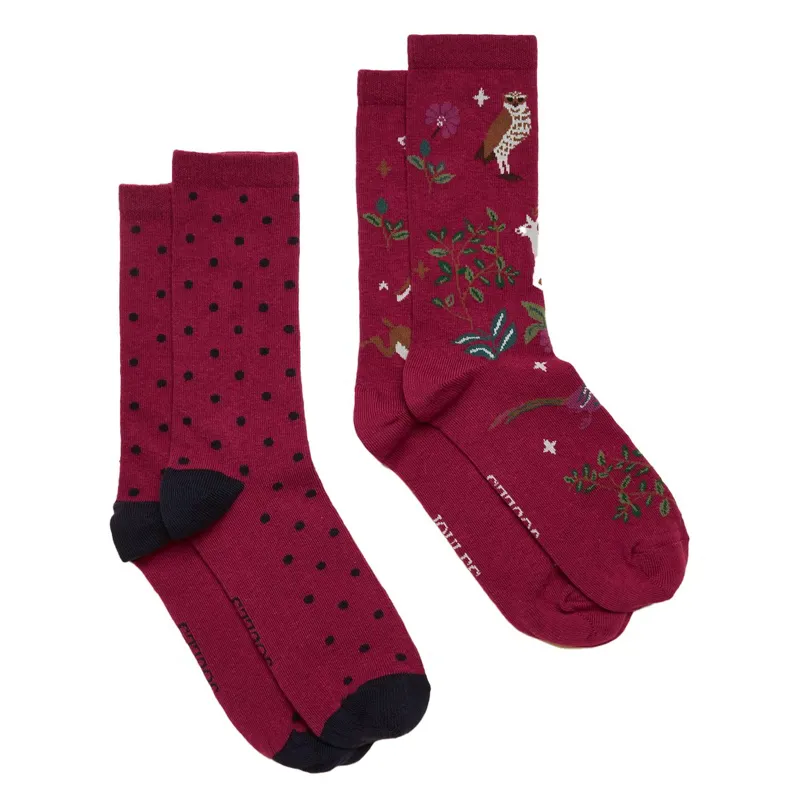 Joules Everyday Women's Socks 2 Pack - Berry Pink/Woodland