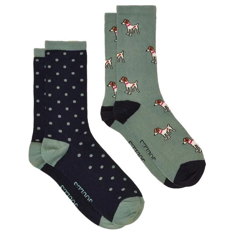 Joules Everyday Women's Socks 2 Pack - Green/Blue