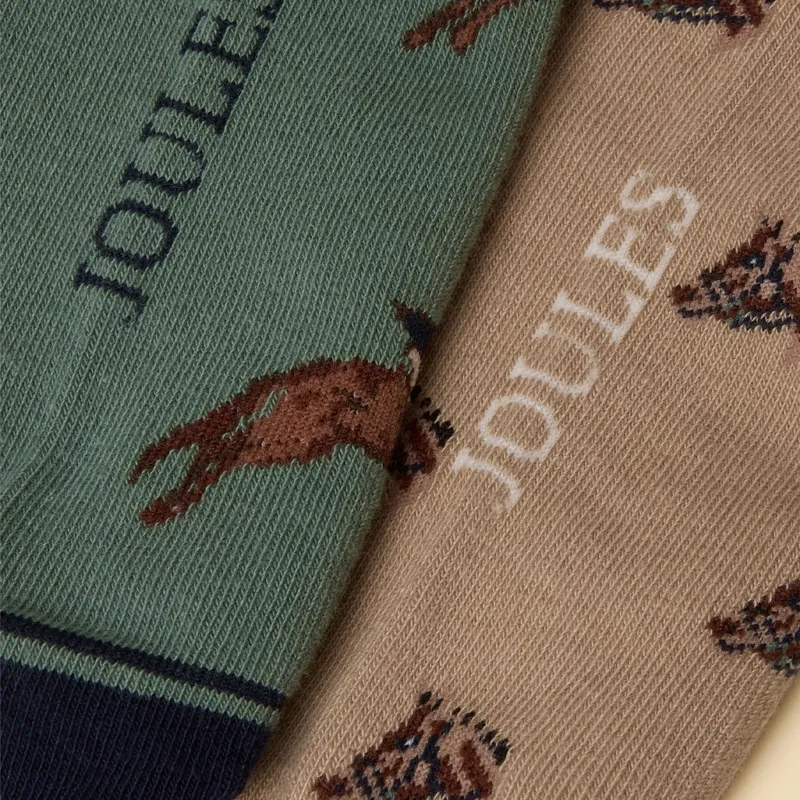 Joules Everyday Women's Socks 2 Pack - Khaki Horse/Neutral Horse-1