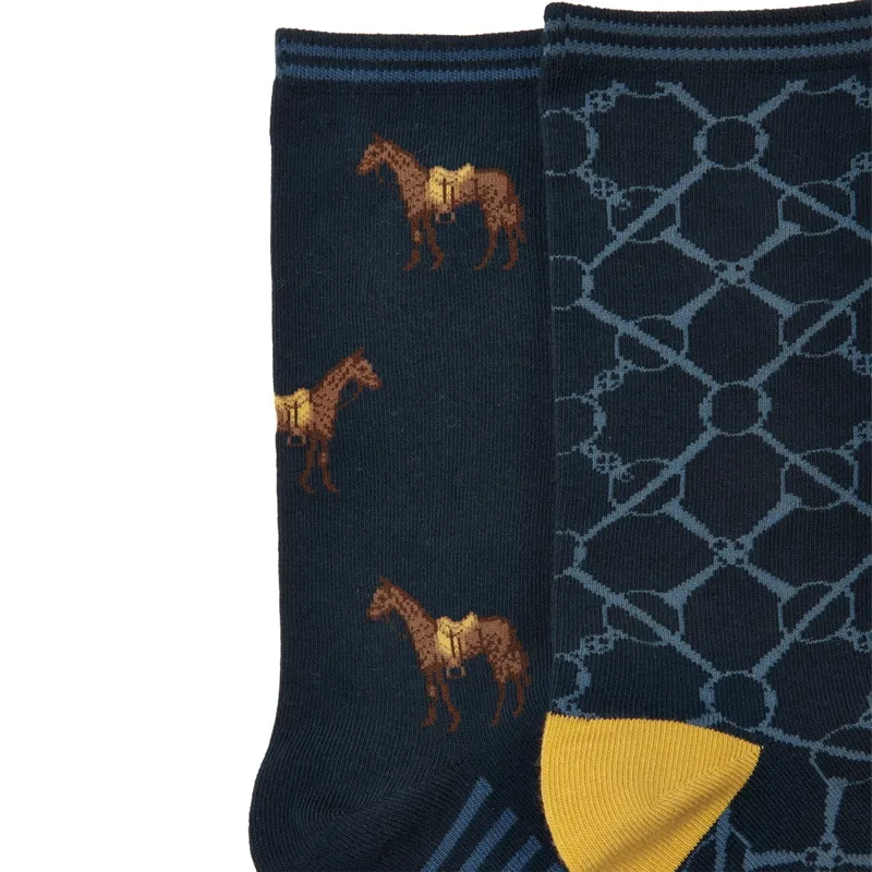 Joules Everyday Women's Socks 2 Pack - Navy Horse-1