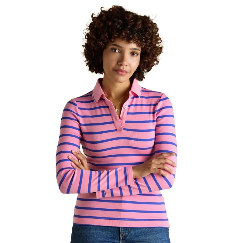 Joules Fairfield Women's Long Sleeve Polo Shirt - Pink/Blue Stripes