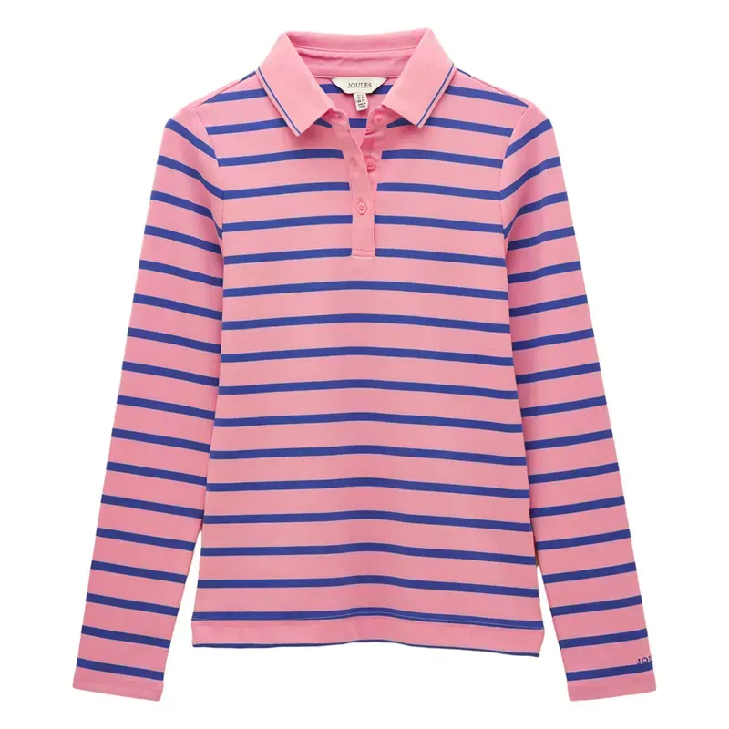 Joules Fairfield Women's Long Sleeve Polo Shirt - Pink/Blue Stripes-3
