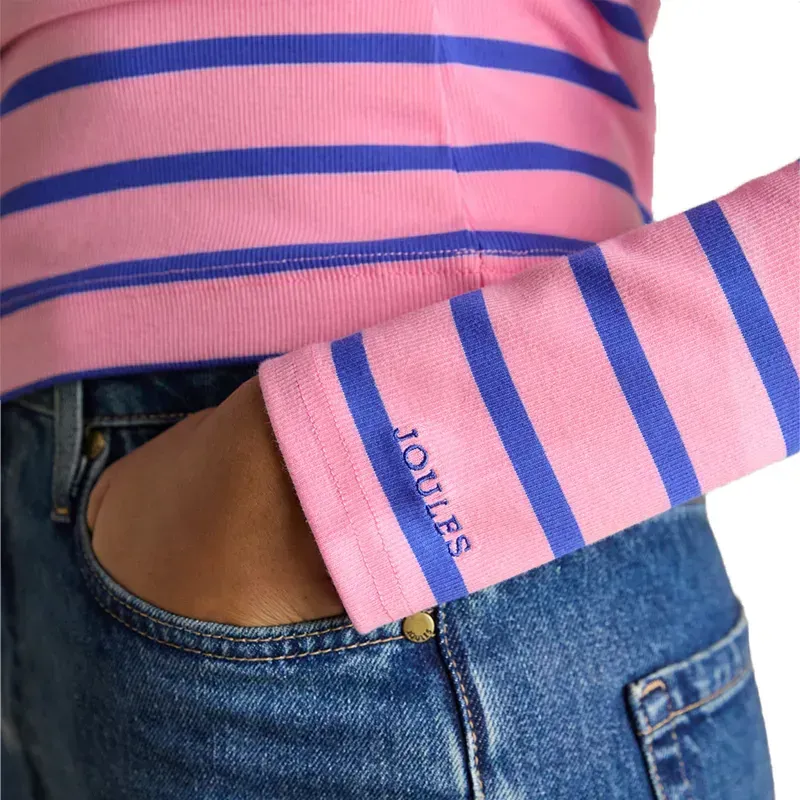 Joules Fairfield Women's Long Sleeve Polo Shirt - Pink/Blue Stripes-5