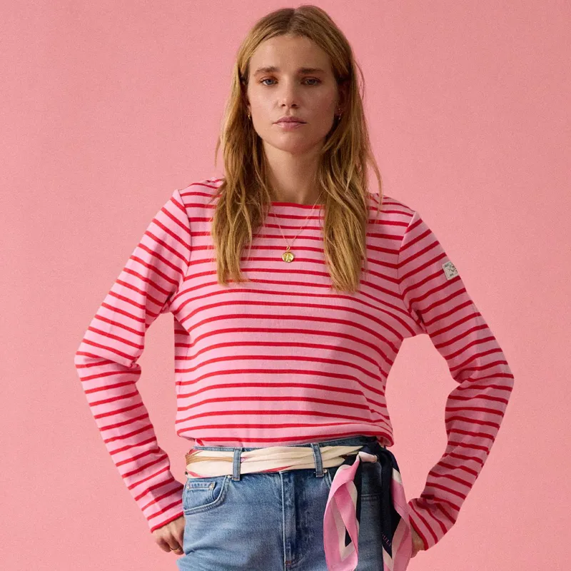 Joules Harbour Women's Long Sleeve Top - Pink/Red Stripe-1