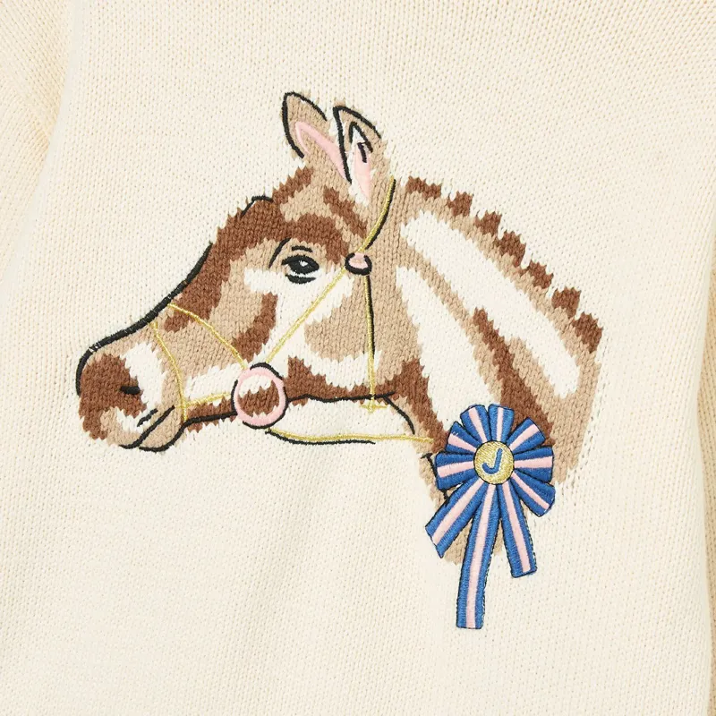 Joules Hattie Girls Knit Sweater - Cream/Horses-4