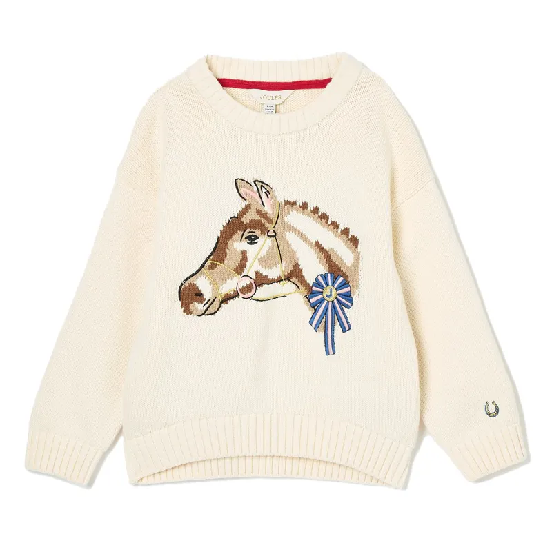 Joules Hattie Girls Knit Sweater - Cream/Horses