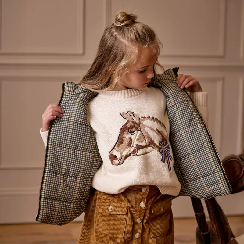 Joules Hattie Girls Knit Sweater - Cream/Horses-3