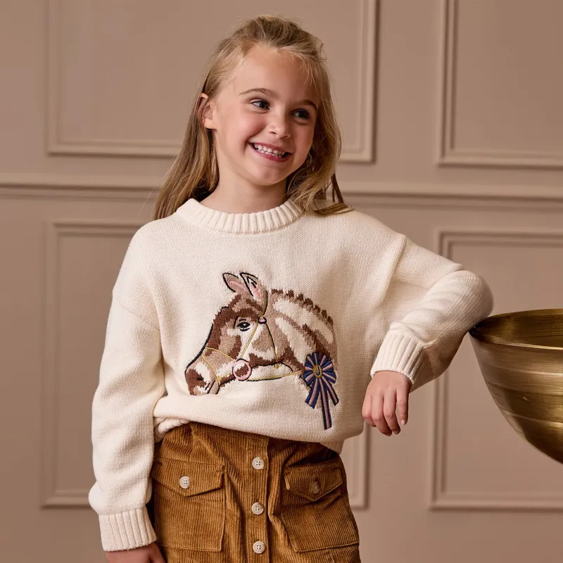 Joules Hattie Girls Knit Sweater - Cream/Horses-1
