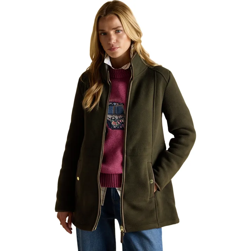 Joules Heritage Womens Longline Zip Up Polar Fleece Jacket - Green-3