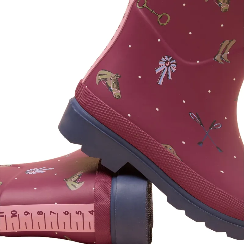 Joules Printed Junior Rain Boots - Berry Pink Horse-5