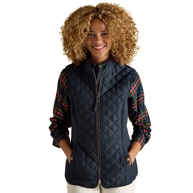Joules Minx Womens Water-Resistant Diamond Quilted Vest - Navy