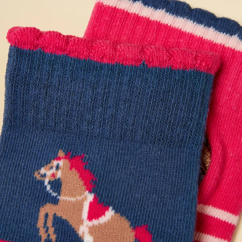 Joules Neat Feet Junior Girls Socks 2 Pack - Pink/Navy Horse-2