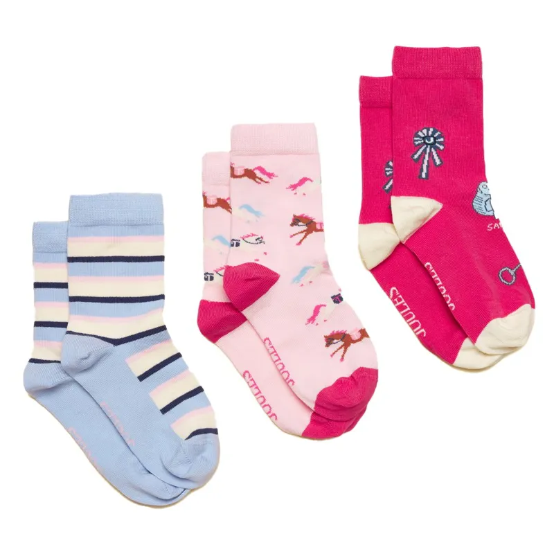 Joules Neat Feet Girls Socks 3 Pack - Hold Your Horses/Pink/Blue