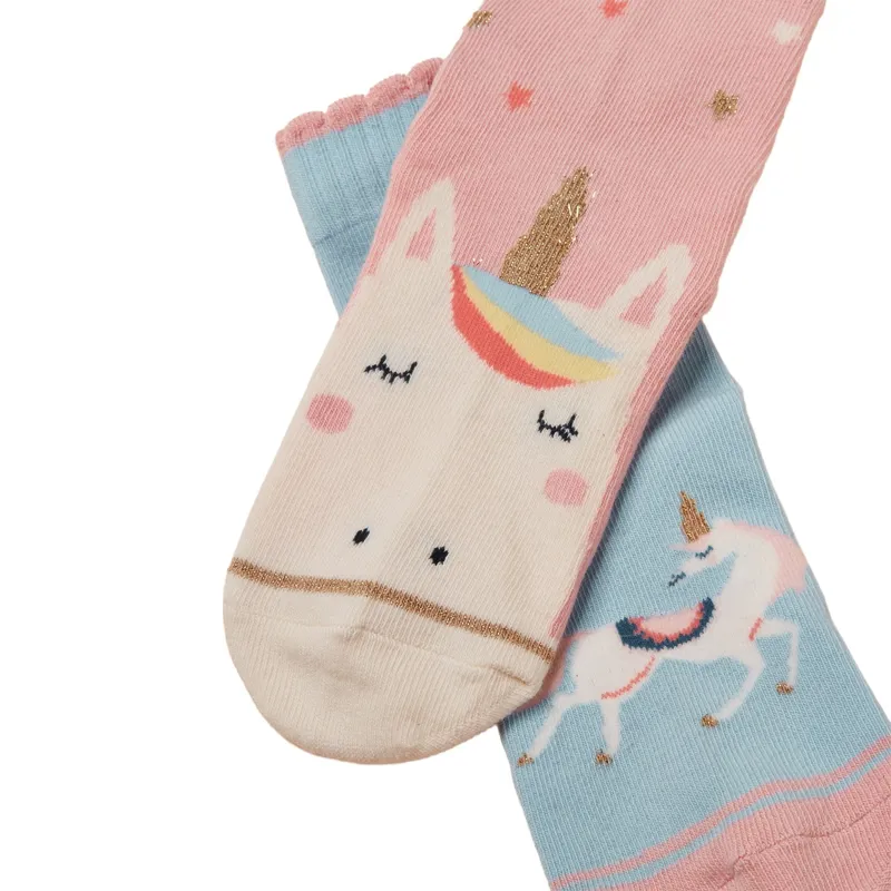 Joules Neat Feet Junior Girls Socks 2 Pack - Pink/Unicorn-1