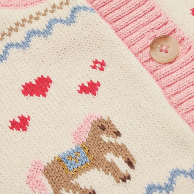 Joules Pippa Girls Knitted Cardigan - Cream/Horse-2