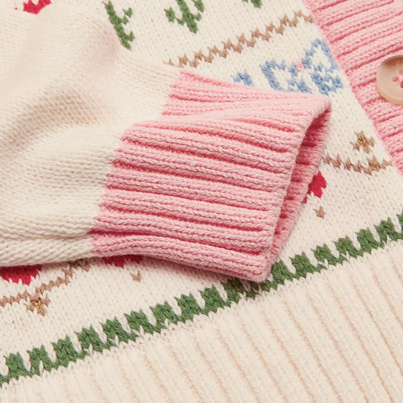 Joules Pippa Girls Knitted Cardigan - Cream/Horse-3