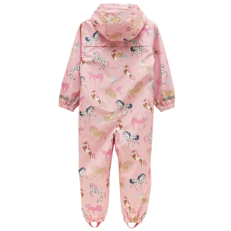 Joules Raindrop Junior Girls Rain Suit - Pink/Horse-1