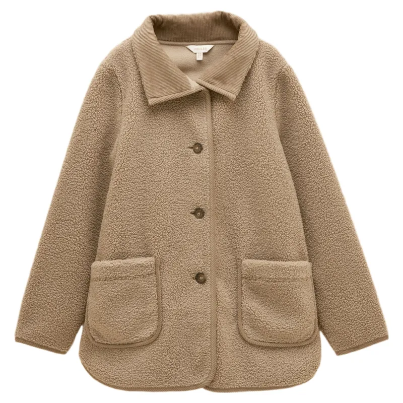 Joules Sadie Longline Button Through Fleece Jacket - Mushroom-1