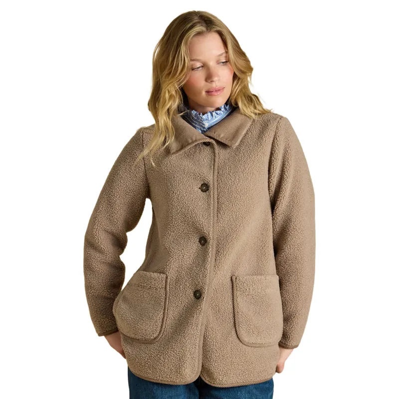 Joules Sadie Longline Button Through Fleece Jacket - Mushroom