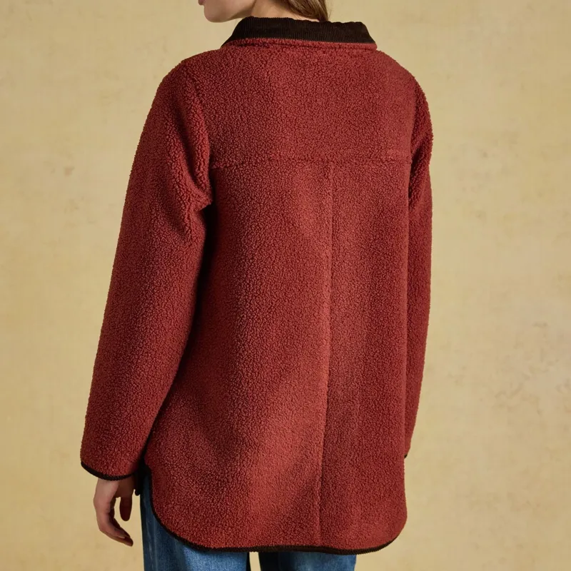 Joules Sadie Longline Button Through Fleece Jacket - Burnt Orange-3