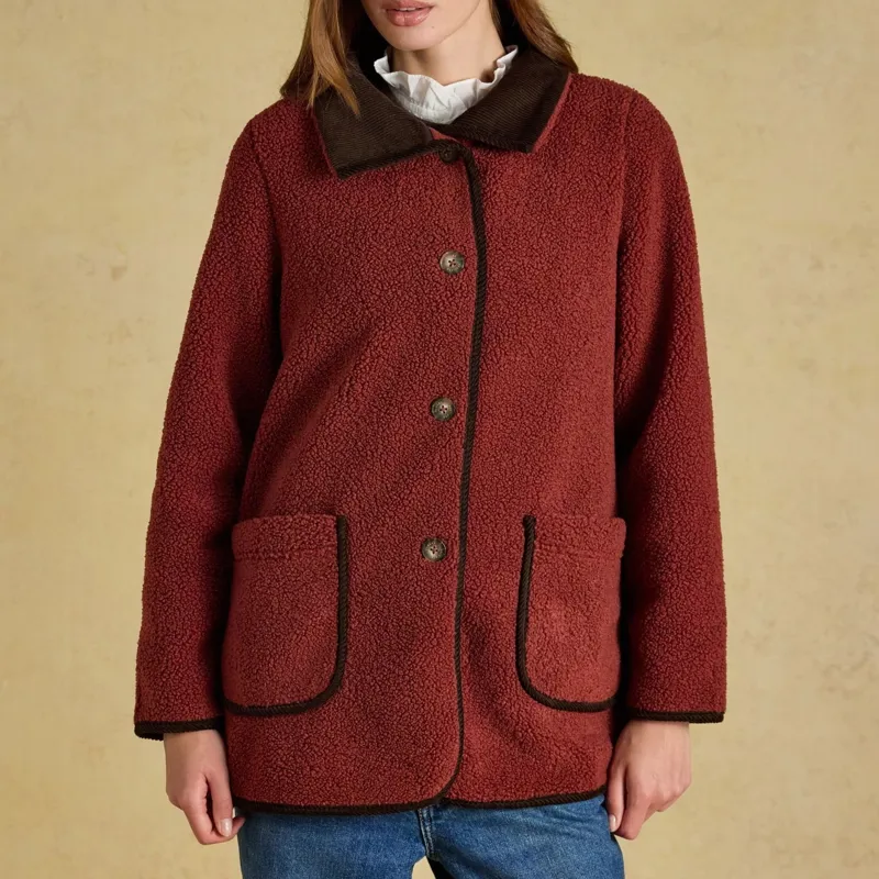 Joules Sadie Longline Button Through Fleece Jacket - Burnt Orange-2