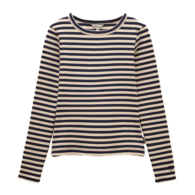Joules Sophie Women's Ribbed Long Sleeve T-Shirt - Navy/Oatmeal Stripe-1