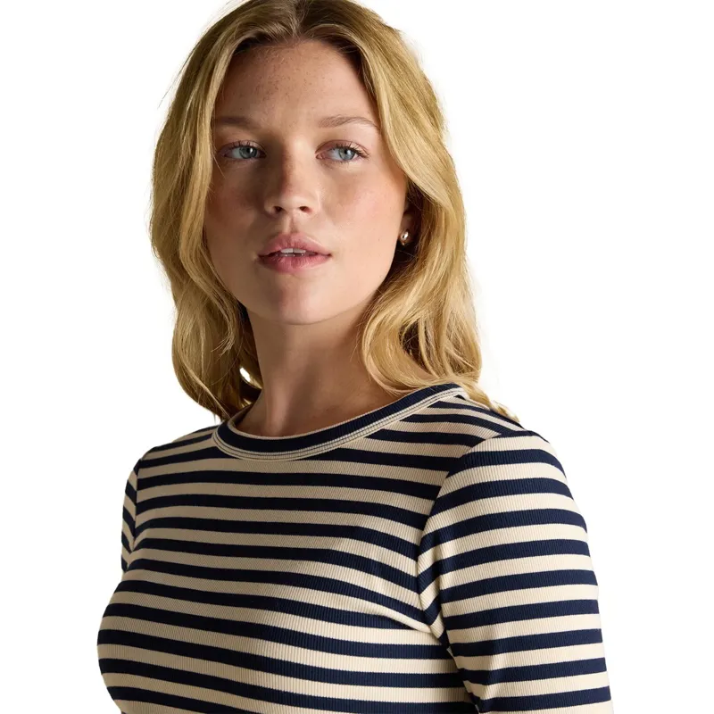 Joules Sophie Women's Ribbed Long Sleeve T-Shirt - Navy/Oatmeal Stripe-2