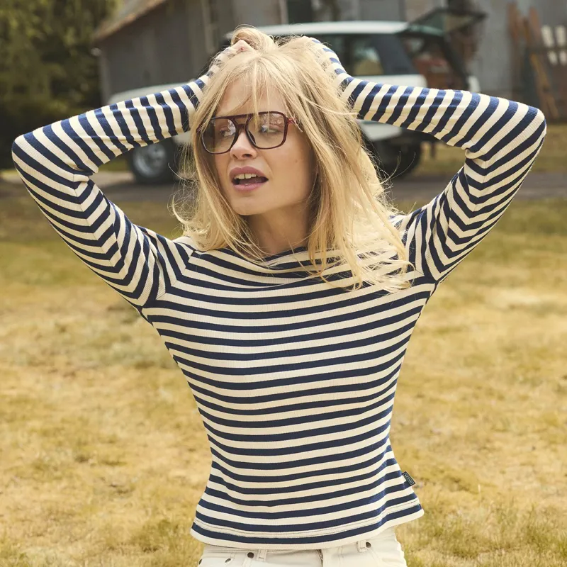 Joules Sophie Women's Ribbed Long Sleeve T-Shirt - Navy/Oatmeal Stripe-6