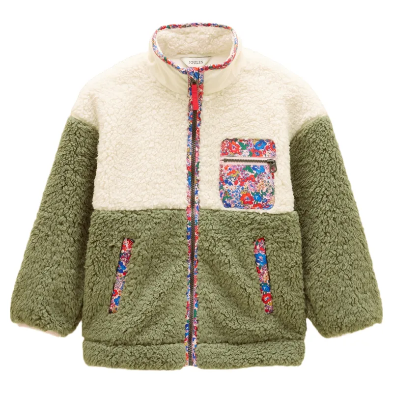 Joules Tilly Junior Girls Zip Through Sherpa Fleece - Khaki