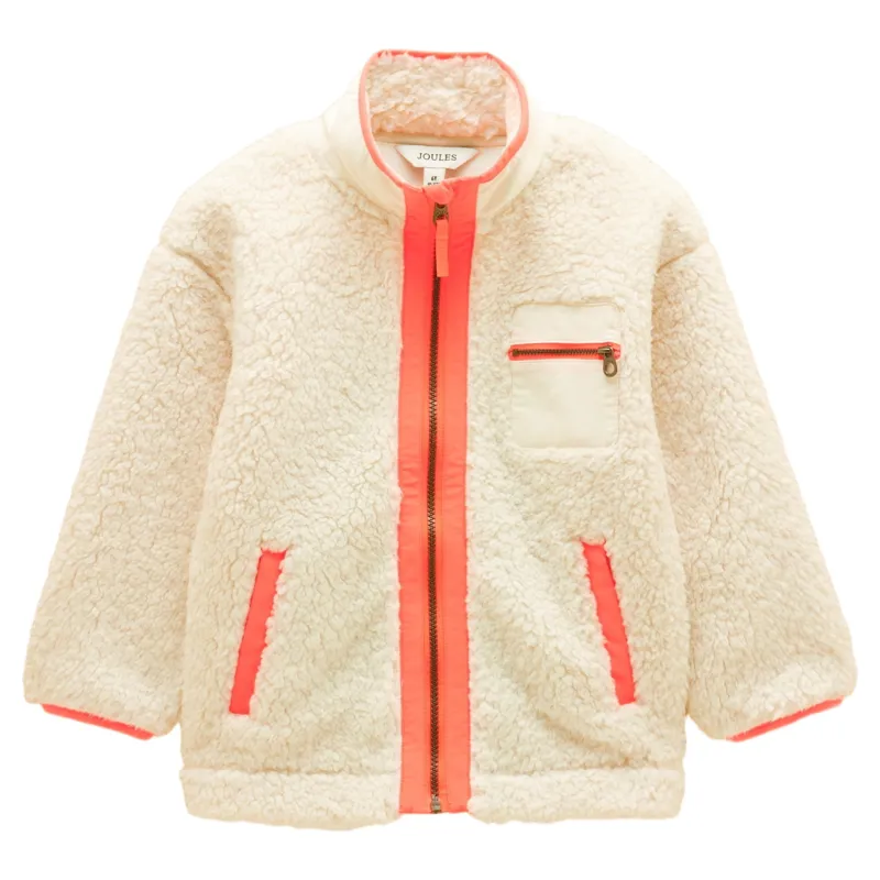 Joules Tilly Girls Full Zip Sherpa Fleece - Cream
