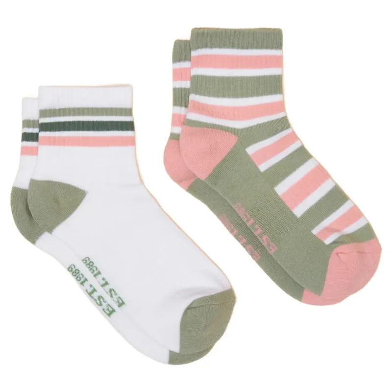 Joules Volley Women's Tennis Socks 2 Pack - Green/Pink