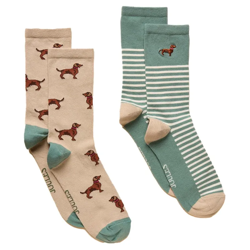 Joules Everyday Women's Socks 2-Pack - Khaki/Cream