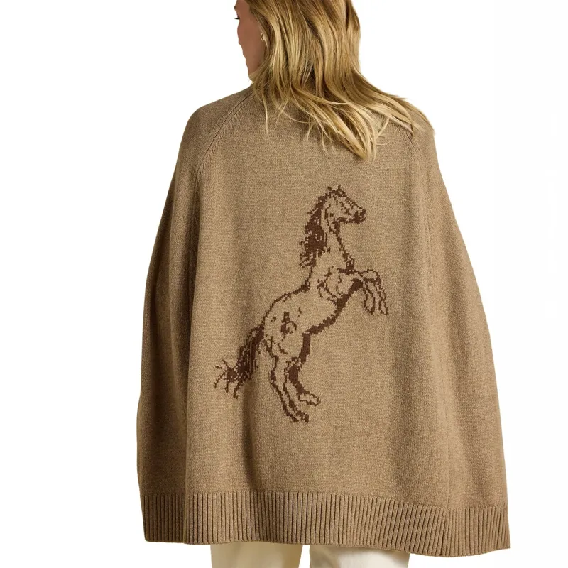 Joules Women's Knitted Cape - Tan/Horse Intarsia-1