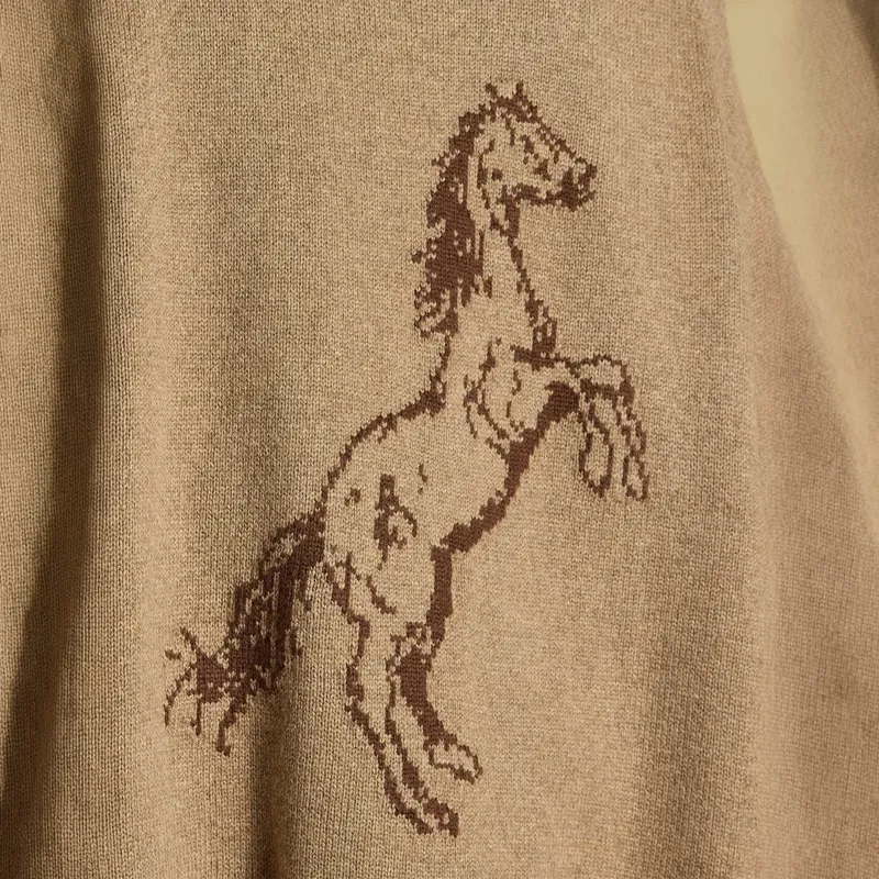 Joules Women's Knitted Cape - Tan/Horse Intarsia-4