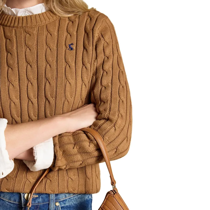 Joules Classic Cable Cotton Women's Crew Neck Sweater - Camel-5