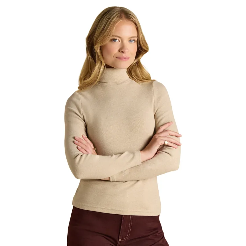 Joules Women's Warm Handle Rib Turtleneck Long Sleeve Top - Oat Marl