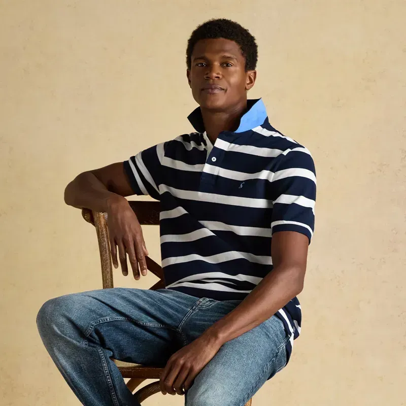 Joules Woody Stripe Men's Cotton Pique Polo Shirt - Navy/White-4
