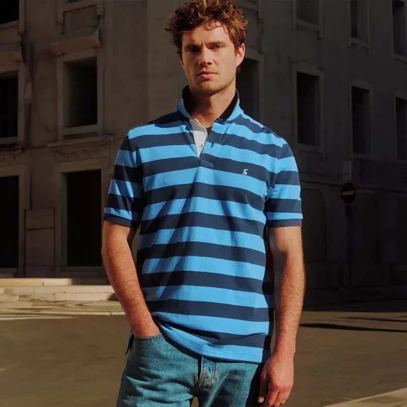 Joules Woody Stripe Men's Cotton Pique Polo Shirt - Blue/Navy-1