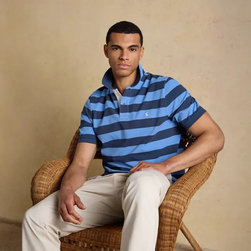 Joules Woody Stripe Men's Cotton Pique Polo Shirt - Blue/Navy-7